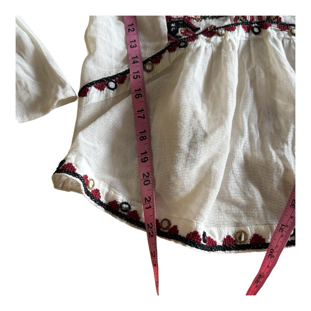 Anthropologie Akemi Kin Peasant Embroidered Top Cream Mesh Boho Blouse Small - Picture 9 of 10